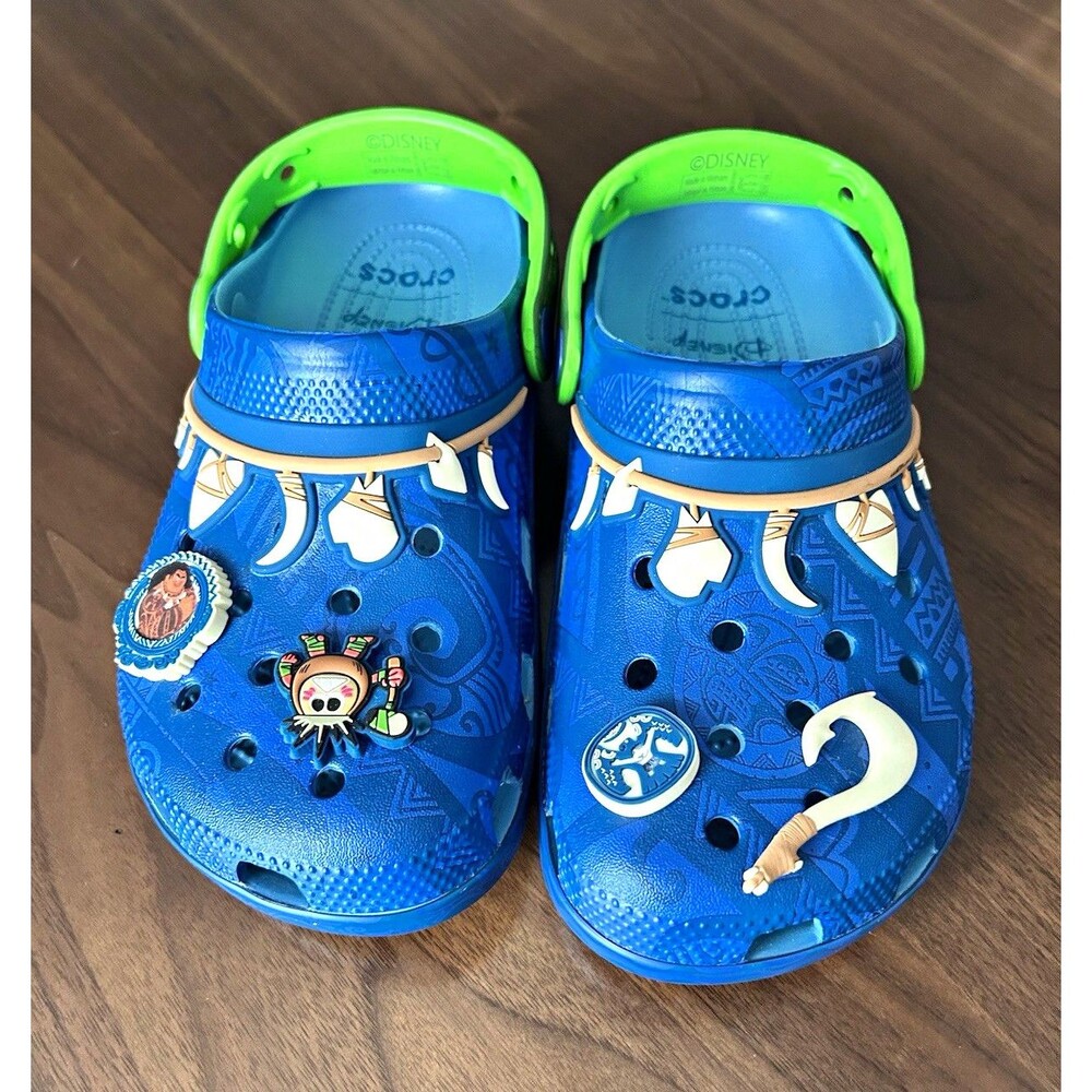 Crocs Disney Moana Maui Kids Clog Slip-On Blue/Green US 5 Charms